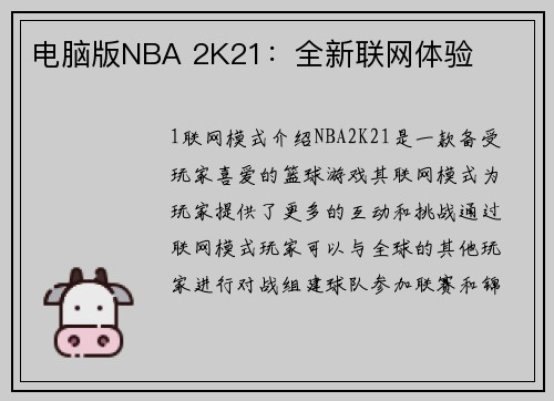 电脑版NBA 2K21：全新联网体验